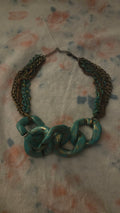 Vintage-Inspired Marbled Turquoise Curb Link & Multi-Chain Necklace