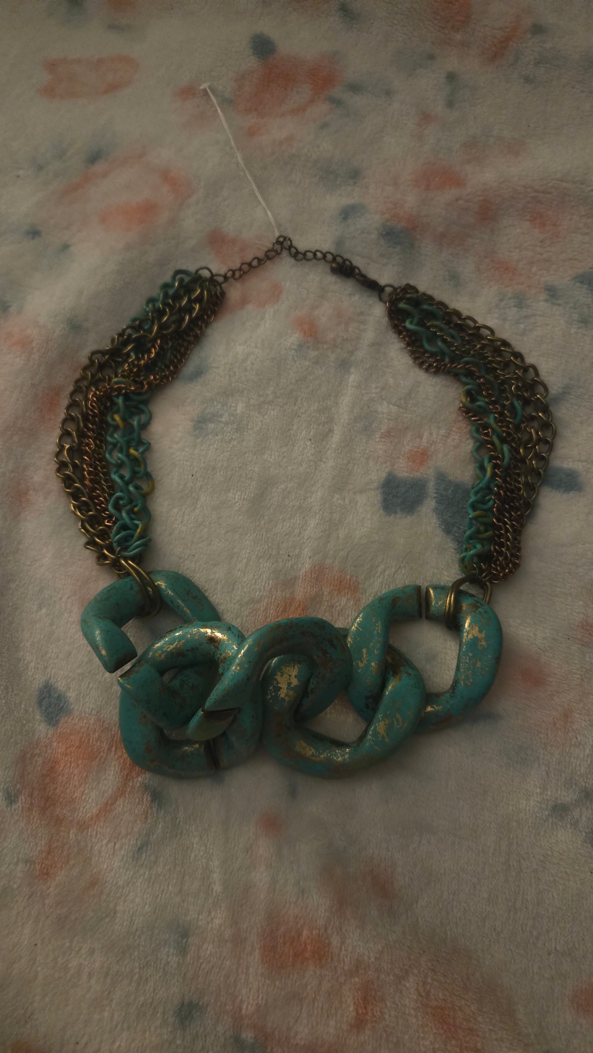 Vintage-Inspired Marbled Turquoise Curb Link & Multi-Chain Necklace