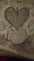 Vintage White Wicker Heart-Shaped Doll Chair & Miniature Plant Stand