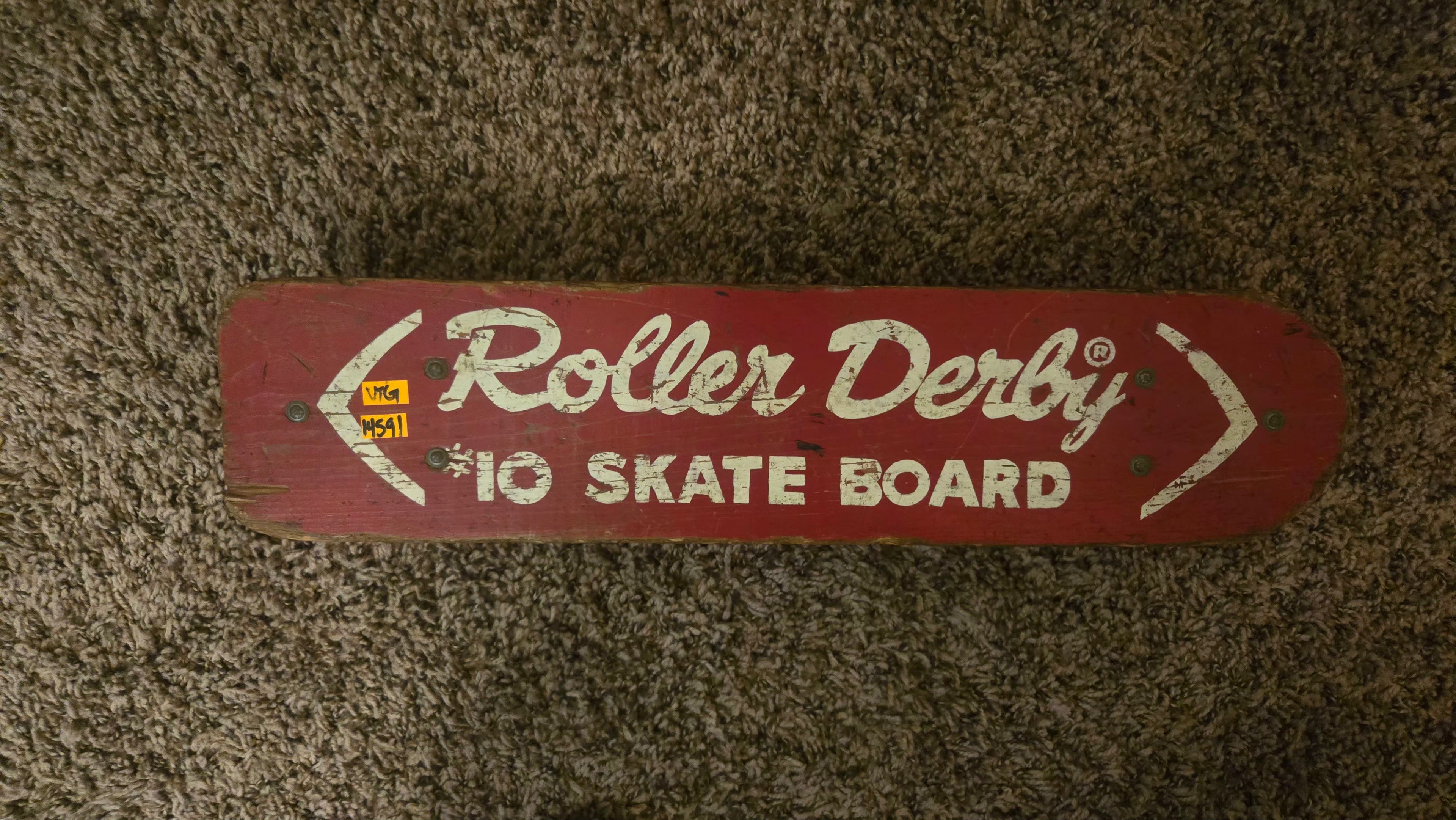 Vintage 1960s Roller Derby #10 Wooden Skateboard Deck - Red