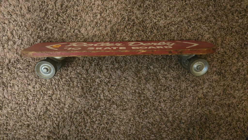 Vintage 1960s Roller Derby #10 Wooden Skateboard Deck - Red