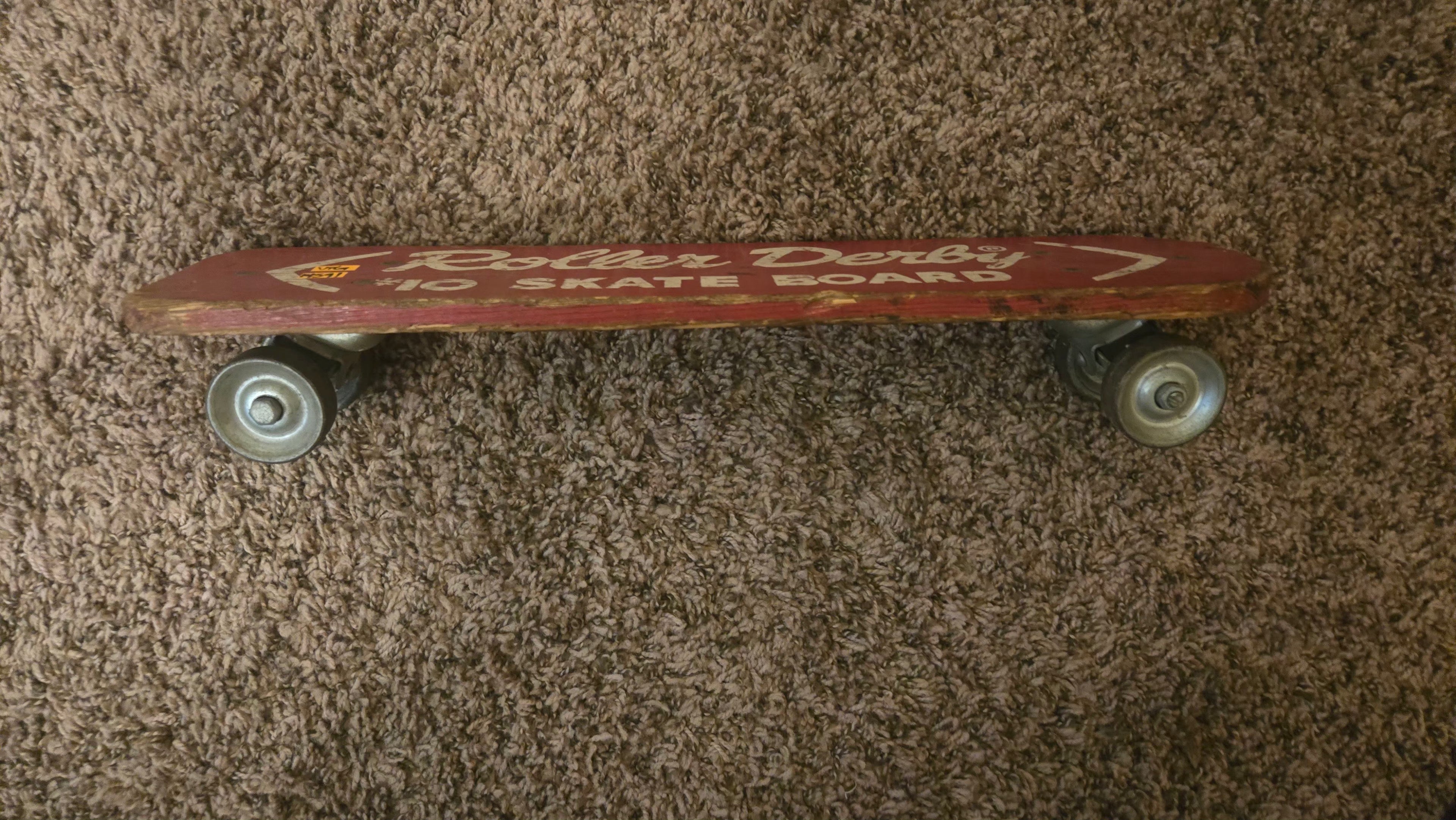 Vintage 1960s Roller Derby #10 Wooden Skateboard Deck - Red